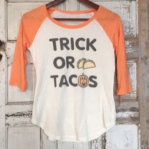 NWT Trick or Tacos Funny Shirt 3/4 Sleeved